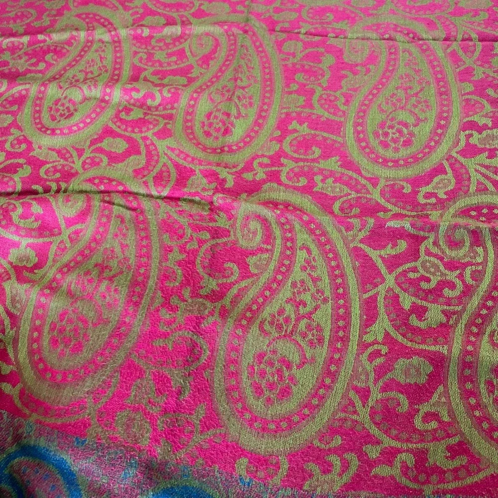 Pashmina Silk Blend Paisley Scarf Pink Green Blue Fringe Wrap Shawl Bohemian